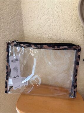 Chico's Clear Cosmetic Pouch with Leopard Trim - Brown/Black
